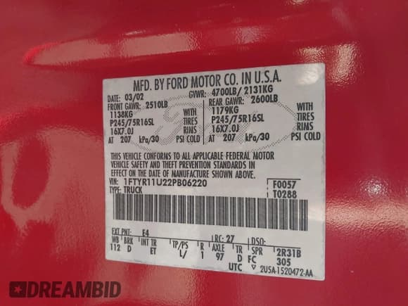 ✅ 2002 Ford Ranger Edge Plus • VIN: 1FTYR11U22PB06220 • Lot: 41913619. Listed on IAAI with 63,489 mi. Free auction sales archive from the USA and detailed vehicle history report at DreamBid. Image 9.