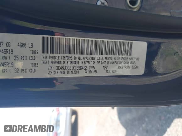 2019 Jeep Compass Limited с VIN 3C4NJDCB1KT696462, выставлен на аукционе IAAI как лот 42959084 с пробегом 28 206 миль миль и . История ставок и продаж доступна на DreamBid. Изображение 9.