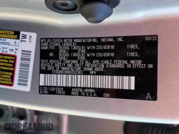 ✅ 2022 Toyota Highlander Hybrid XLE • VIN: 5TDGBRCH6NS552363 • Лот: 85730545. Опубликован ранее на Copart с пробегом 80 591 миль. Бесплатный доступ к архиву аукционных продаж из США и подробный отчёт об истории автомобиля на DreamBid. Изображение 14.