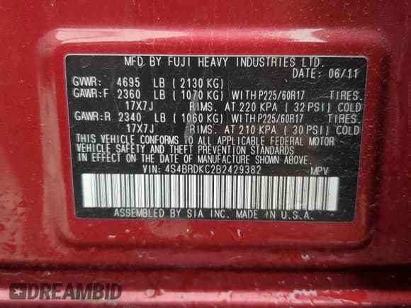 ✅ 2011 Subaru Outback Limited Power Moon • VIN: 4S4BRDKC2B2429382 • Lot: 57811505. Wystawiony na Copart z przebiegiem Nie podano. Bezpłatny archiwum sprzedaży aukcyjnych z USA i szczegółowy raport historii pojazdu na DreamBid. Zdjęcie 12.