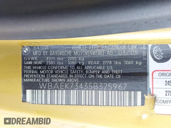✅ 2005 BMW 6 Series 645Ci • VIN: WBAEK73435B325967 • Лот: 42720065. Опубликован ранее на IAAI с пробегом 129 643 миль. Бесплатный доступ к архиву аукционных продаж из США и подробный отчёт об истории автомобиля на DreamBid. Изображение 9.