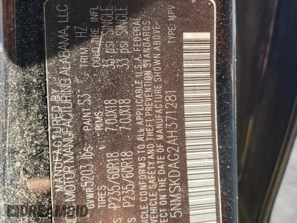 ✅ 2010 Hyundai Santa Fe Limited • VIN: 5NMSKDAG2AH371281 • Lot: 70709854. Listed on Copart with 234,359 mi. Free auction sales archive from the USA and detailed vehicle history report at DreamBid. Image 12.