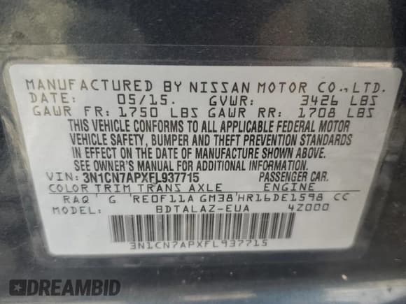 ✅ 2015 Nissan Versa S Plus • VIN: 3N1CN7APXFL937715 • Lot: 83790775. Wystawiony na Copart z przebiegiem Nie podano. Bezpłatny archiwum sprzedaży aukcyjnych z USA i szczegółowy raport historii pojazdu na DreamBid. Zdjęcie 12.