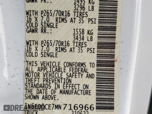 ✅ 2021 Nissan Frontier S • VIN: 1N6ED0CE7MN716966 • Лот: 55743875. Опубликован ранее на Copart с пробегом 46 371 миль. Бесплатный доступ к архиву аукционных продаж из США и подробный отчёт об истории автомобиля на DreamBid. Изображение 13.