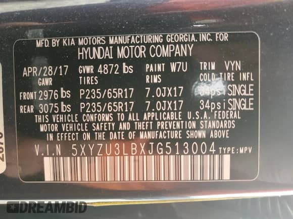 ✅ 2018 Hyundai Santa Fe 2.4L • VIN: 5XYZU3LBXJG513004 • Lot: 49358523. Wystawiony na Copart z przebiegiem 47 891 mil mil. Skorzystaj z bezpłatnego archiwum sprzedaży aukcyjnych z USA i zobacz szczegółowy raport historii pojazdu na DreamBid. Zdjęcie 15.