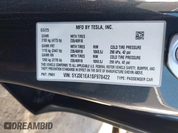 ✅ 2025 Tesla Model 3 Long Range • VIN: 5YJ3E1EA1SF978422 • Lot: 43409447. Wystawiony na IAAI z przebiegiem 7 714 mil. Bezpłatny archiwum sprzedaży aukcyjnych z USA i szczegółowy raport historii pojazdu na DreamBid. Zdjęcie 9.