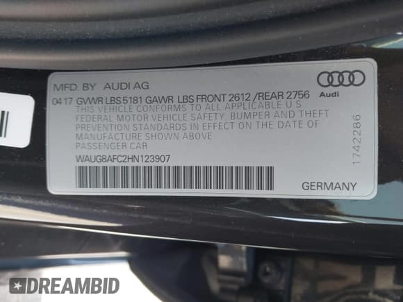✅ 2017 Audi A6 Premium Plus • VIN: WAUG8AFC2HN123907 • Lot: 42609849. Listed on IAAI with 80,349 mi. Free auction sales archive from the USA and detailed vehicle history report at DreamBid. Image 9.