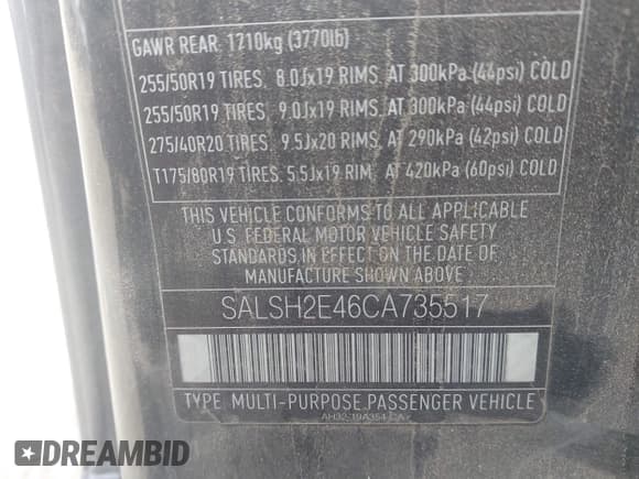 ✅ 2012 Land Rover Range Rover Sport SC • VIN: SALSH2E46CA735517 • Lot: 41587307. Listed on IAAI with 113,081 mi. Free auction sales archive from the USA and detailed vehicle history report at DreamBid. Image 9.