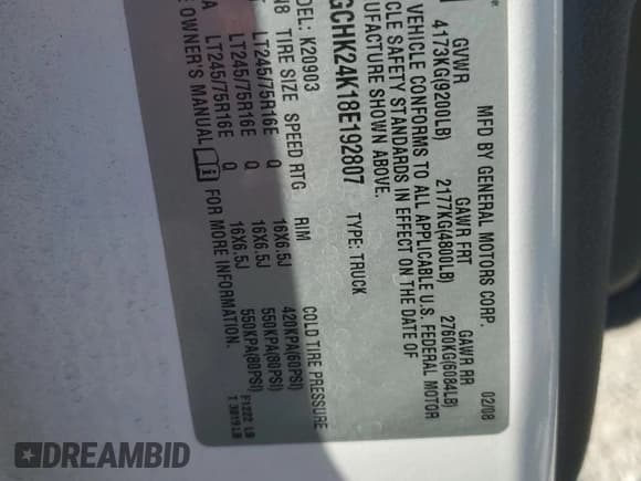 ✅ 2008 Chevrolet Silverado 2500HD 1LT • VIN: 1GCHK24K18E192807 • Лот: 89506225. Опубликован ранее на Copart с пробегом 184 746 миль. Бесплатный доступ к архиву аукционных продаж из США и подробный отчёт об истории автомобиля на DreamBid. Изображение 12.