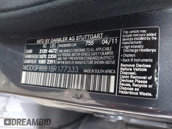 ✅ 2011 Mercedes-Benz C 300 Sport • VIN: WDDGF8BB1BR177333 • Lot: 43493646. Listed on IAAI with 176,512 mi. Free auction sales archive from the USA and detailed vehicle history report at DreamBid. Image 9.