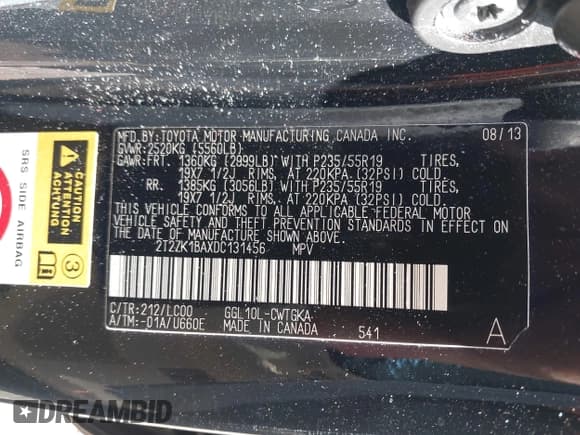 ✅ 2013 Lexus RX 350 • VIN: 2T2ZK1BAXDC131456 • Lot: 43769017. Wystawiony na IAAI z przebiegiem 62 621 mil. Bezpłatny archiwum sprzedaży aukcyjnych z USA i szczegółowy raport historii pojazdu na DreamBid. Zdjęcie 9.