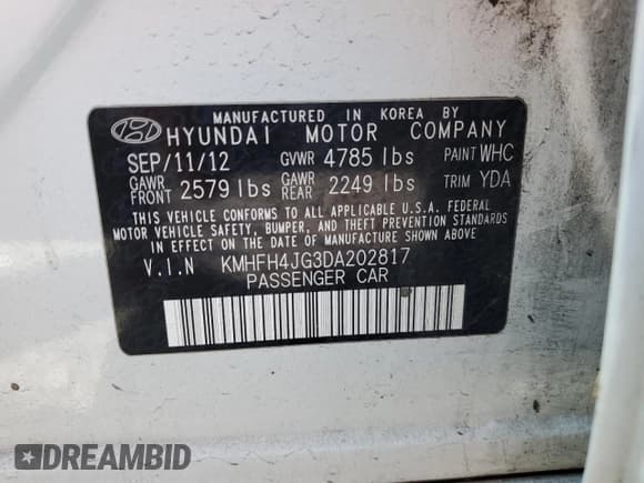 ✅ 2013 Hyundai Azera • VIN: KMHFH4JG3DA202817 • Лот: 70066305. Опубликован ранее на Copart с пробегом 147 437 миль. Бесплатный доступ к архиву аукционных продаж из США и подробный отчёт об истории автомобиля на DreamBid. Изображение 12.