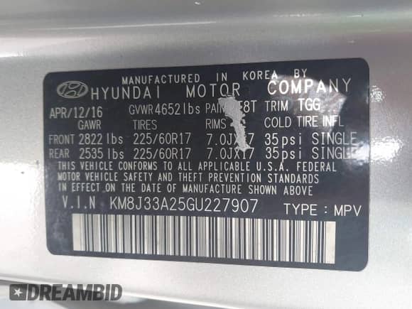 2016 Hyundai Tucson Limited z VIN KM8J33A25GU227907, wystawiony jako IAAI lot #42211605 z przebiegiem 142 578 mil mil oraz . Historia ofert i sprzedaży dostępna na DreamBid. Obrazek 9.