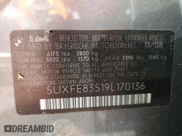 ✅ 2009 BMW X5 48i • VIN: 5UXFE83519L170136 • Lot: 57823775. Listed on Copart with 214,482 mi. Free auction sales archive from the USA and detailed vehicle history report at DreamBid. Image 13.