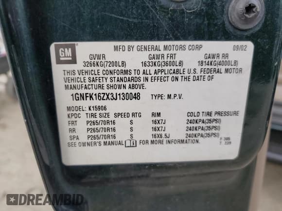 ✅ 2003 Chevrolet Suburban LT • VIN: 1GNFK16ZX3J130048 • Лот: 45000935. Опубликован ранее на Copart с пробегом 322 957 миль. Бесплатный доступ к архиву аукционных продаж из США и подробный отчёт об истории автомобиля на DreamBid. Изображение 13.