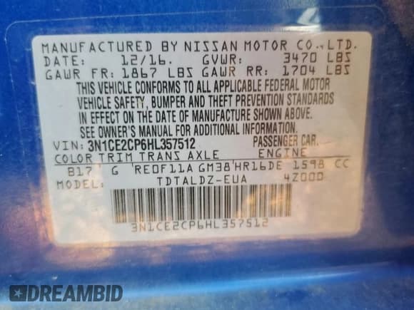 ✅ 2017 Nissan Note SV • VIN: 3N1CE2CP6HL357512 • Lot: 91228445. Wystawiony na Copart z przebiegiem 49 260 mil. Bezpłatny archiwum sprzedaży aukcyjnych z USA i szczegółowy raport historii pojazdu na DreamBid. Zdjęcie 12.