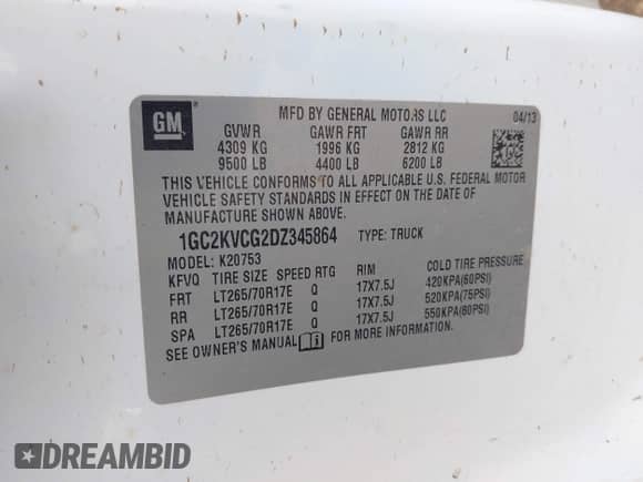 ✅ 2013 Chevrolet Silverado 2500HD Work Truck • VIN: 1GC2KVCG2DZ345864 • Lot: 42743214. Wystawiony na IAAI z przebiegiem 242 608 mil. Bezpłatny archiwum sprzedaży aukcyjnych z USA i szczegółowy raport historii pojazdu na DreamBid. Zdjęcie 9.