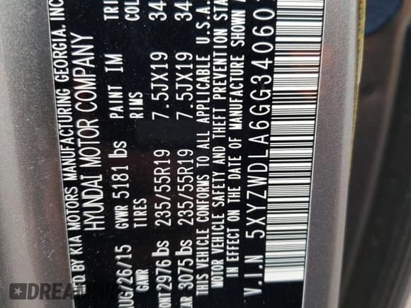 ✅ 2016 Hyundai Santa Fe • VIN: 5XYZWDLA6GG340601 • Лот: 48241154. Опубликован ранее на Copart с пробегом 72 265 миль. Бесплатный доступ к архиву аукционных продаж из США и подробный отчёт об истории автомобиля на DreamBid. Изображение 13.