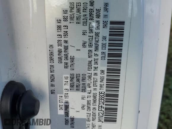 ✅ 2015 Mazda MX-5 Miata Sport • VIN: JM1NC2JF9F0238806 • Lot: 73948724. Wystawiony na Copart z przebiegiem 47 124 mil. Bezpłatny archiwum sprzedaży aukcyjnych z USA i szczegółowy raport historii pojazdu na DreamBid. Zdjęcie 13.