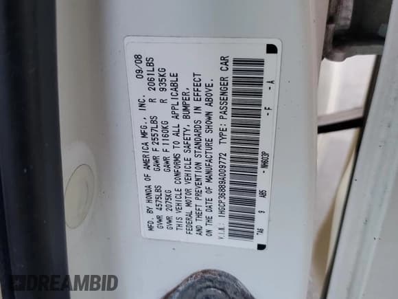 ✅ 2009 Honda Accord EX-L • VIN: 1HGCP36889A009772 • Lot: 92813825. Listed on Copart with 196,703 mi. Free auction sales archive from the USA and detailed vehicle history report at DreamBid. Image 14.