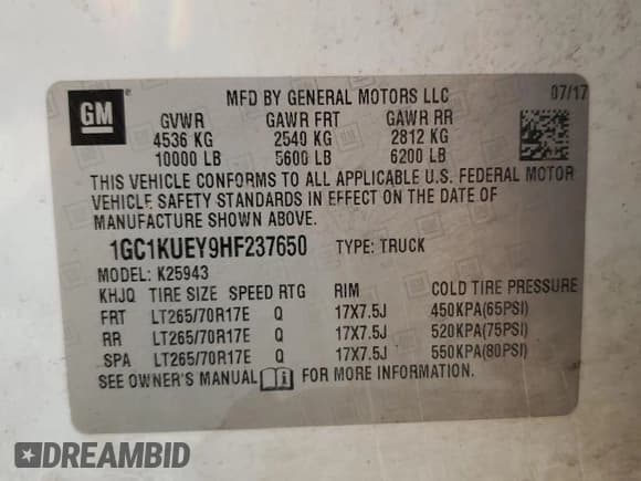 ✅ 2017 Chevrolet Silverado 2500HD Work Truck • VIN: 1GC1KUEY9HF237650 • Lot: 55750345. Wystawiony na Copart z przebiegiem 155 221 mil. Bezpłatny archiwum sprzedaży aukcyjnych z USA i szczegółowy raport historii pojazdu na DreamBid. Zdjęcie 12.