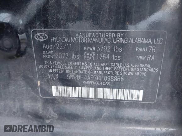 ✅ 2012 Hyundai Elantra Limited • VIN: 5NPDH4AE7CH098866 • Lot: 43615047. Listed on IAAI with 239,768 mi. Free auction sales archive from the USA and detailed vehicle history report at DreamBid. Image 9.