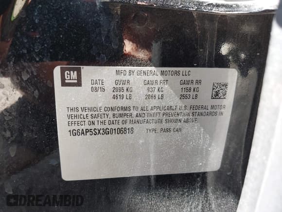 ✅ 2016 Cadillac CTS RWD • VIN: 1G6AP5SX3G0106818 • Lot: 43471931. Listed on IAAI with 188,557 mi. Free auction sales archive from the USA and detailed vehicle history report at DreamBid. Image 9.