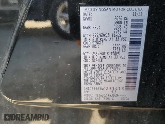 ✅ 2022 Nissan Pathfinder SV • VIN: 5N1DR3BA5NC231413 • Lot: 83839105. Listed on Copart with 84,028 mi. Free auction sales archive from the USA and detailed vehicle history report at DreamBid. Image 13.