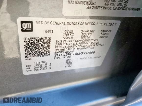 ✅ 2021 GMC Sierra 1500 Denali • VIN: 3GTU9FET8MG337899 • Лот: 89870085. Опубликован ранее на Copart с пробегом Не указан. Бесплатный доступ к архиву аукционных продаж из США и подробный отчёт об истории автомобиля на DreamBid. Изображение 12.