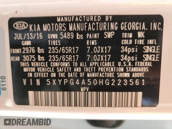 ✅ 2017 Kia Sorento LX • VIN: 5XYPG4A50HG223561 • Лот: 70371825. Опубликован ранее на Copart с пробегом 113 482 миль. Бесплатный доступ к архиву аукционных продаж из США и подробный отчёт об истории автомобиля на DreamBid. Изображение 13.