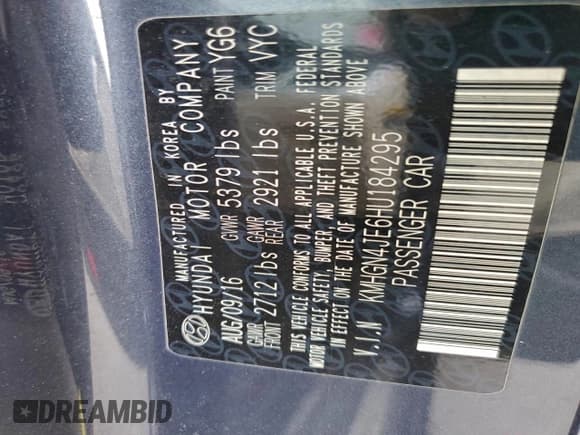 ✅ 2017 Genesis G80 3.8L • VIN: KMHGN4JE6HU184295 • Lot: 94769875. Listed on Copart with 84,304 mi. Free auction sales archive from the USA and detailed vehicle history report at DreamBid. Image 12.