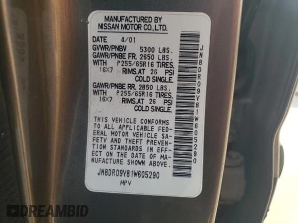 ✅ 2001 Nissan Pathfinder LE • VIN: JN8DR09Y81W605290 • Lot: 69449044. Wystawiony na Copart z przebiegiem 178 569 mil. Bezpłatny archiwum sprzedaży aukcyjnych z USA i szczegółowy raport historii pojazdu na DreamBid. Zdjęcie 14.