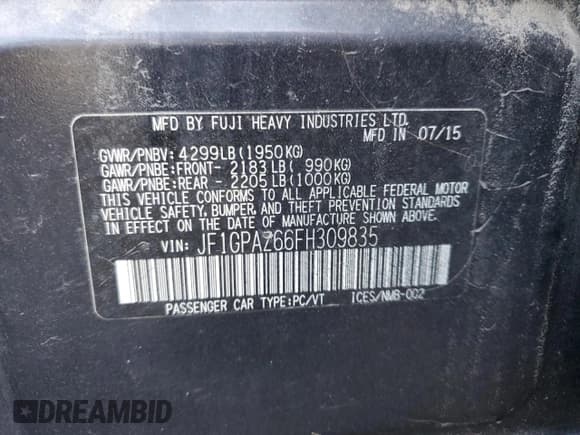 ✅ 2015 Subaru Impreza Special Sports Limited • VIN: JF1GPAZ66FH309835 • Lot: 70696785. Listed on Copart with 124,437 mi. Free auction sales archive from the USA and detailed vehicle history report at DreamBid. Image 14.