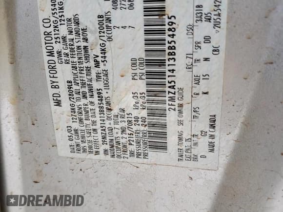 ✅ 2003 Ford Windstar LX • VIN: 2FMZA51413BB54895 • Лот: 72085735. Опубликован ранее на Copart с пробегом 143 814 миль. Бесплатный доступ к архиву аукционных продаж из США и подробный отчёт об истории автомобиля на DreamBid. Изображение 13.