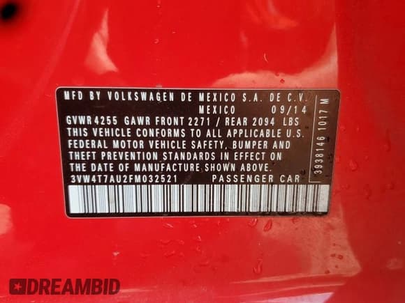 ✅ 2015 Volkswagen Golf GTI SE • VIN: 3VW4T7AU2FM032521 • Lot: 68875585. Listed on Copart with 133,005 mi. Free auction sales archive from the USA and detailed vehicle history report at DreamBid. Image 13.