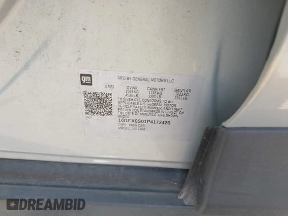 ✅ 2023 Chevrolet Bolt EV 2LT • VIN: 1G1FX6S01P4172426 • Lot: 42545819. Listed on IAAI with 41,513 mi. Free auction sales archive from the USA and detailed vehicle history report at DreamBid. Image 9.