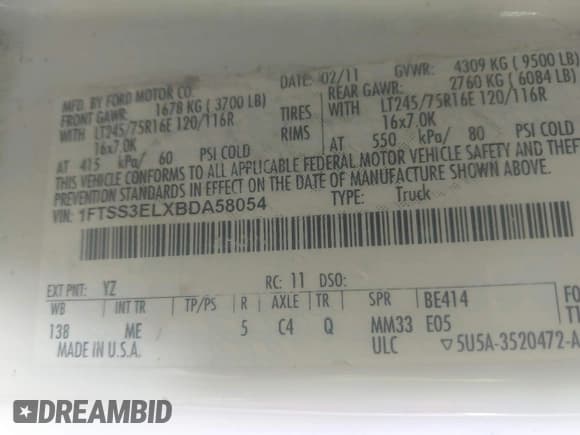 ✅ 2011 Ford Econoline Cargo Commercial • VIN: 1FTSS3ELXBDA58054 • Lot: 42641162. Listed on IAAI with 103,413 mi. Free auction sales archive from the USA and detailed vehicle history report at DreamBid. Image 9.