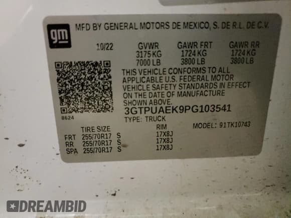 ✅ 2023 GMC Sierra 1500 Pro • VIN: 3GTPUAEK9PG103541 • Lot: 58334915. Listed on Copart with 18,330 mi. Free auction sales archive from the USA and detailed vehicle history report at DreamBid. Image 13.