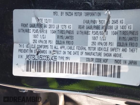 ✅ 2012 Mazda CX-9 Sport • VIN: JM3TB2BV5C0350439 • Lot: 42210238. Wystawiony na IAAI z przebiegiem 224 219 mil. Bezpłatny archiwum sprzedaży aukcyjnych z USA i szczegółowy raport historii pojazdu na DreamBid. Zdjęcie 9.