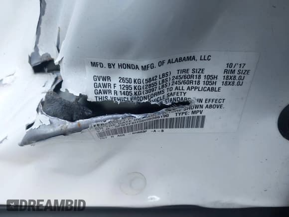 ✅ 2017 Honda Pilot EX-L • VIN: 5FNYF6H56HB086190 • Lot: 43626980. Listed on IAAI with 146,478 mi. Free auction sales archive from the USA and detailed vehicle history report at DreamBid. Image 9.