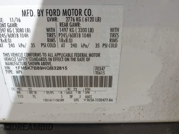 ✅ 2017 Ford Explorer • VIN: 1FM5K7B89HGB32815 • Lot: 41710344. Listed on IAAI with 59,601 mi. Free auction sales archive from the USA and detailed vehicle history report at DreamBid. Image 9.