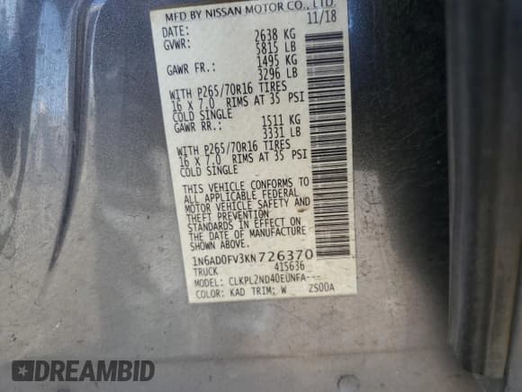 ✅ 2019 Nissan Frontier SV • VIN: 1N6AD0FV3KN726370 • Лот: 48590345. Опубликован ранее на Copart с пробегом 165 731 миль. Бесплатный доступ к архиву аукционных продаж из США и подробный отчёт об истории автомобиля на DreamBid. Изображение 14.