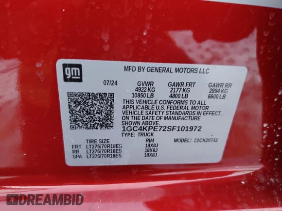 ✅ 2025 Chevrolet Silverado 2500HD • VIN: 1GC4KPE72SF101972 • Lot: 83872184. Listed on Copart with 1,973 mi. Free auction sales archive from the USA and detailed vehicle history report at DreamBid. Image 12.