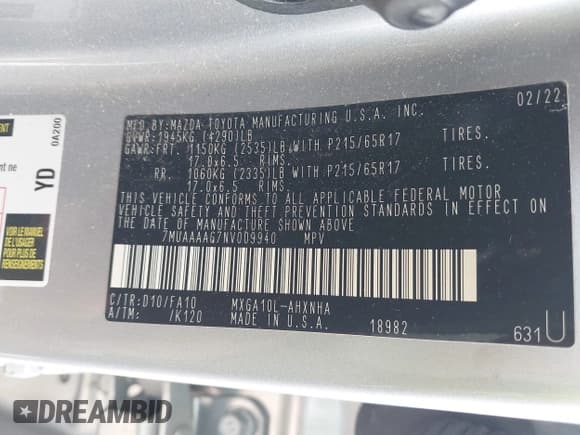 ✅ 2022 Toyota Corolla Cross L • VIN: 7MUAAAAG7NV009940 • Лот: 42117351. Опубликован ранее на IAAI с пробегом 23 290 миль. Бесплатный доступ к архиву аукционных продаж из США и подробный отчёт об истории автомобиля на DreamBid. Изображение 9.