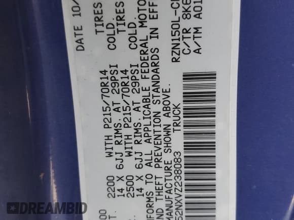 ✅ 1997 Toyota Tacoma • VIN: 4TAVL52NXVZ238083 • Lot: 67034755. Listed on Copart with 214,920 mi. Free auction sales archive from the USA and detailed vehicle history report at DreamBid. Image 12.