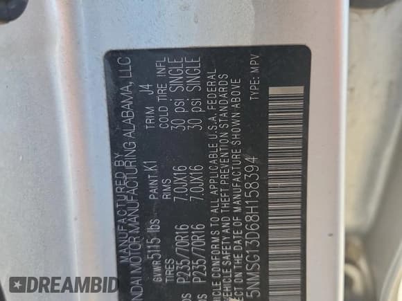 ✅ 2008 Hyundai Santa Fe GLS • VIN: 5NMSG13D68H158394 • Lot: 87401025. Listed on Copart with Not provided. Free auction sales archive from the USA and detailed vehicle history report at DreamBid. Image 14.