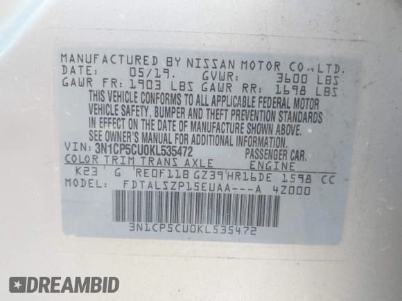 ✅ 2019 Nissan Kicks SR • VIN: 3N1CP5CU0KL535472 • Лот: 43722173. Опубликован ранее на IAAI с пробегом 145 750 миль. Бесплатный доступ к архиву аукционных продаж из США и подробный отчёт об истории автомобиля на DreamBid. Изображение 9.