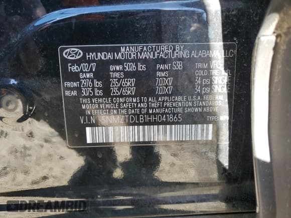 ✅ 2017 Hyundai Santa Fe 2.4L • VIN: 5NMZTDLB1HH041865 • Lot: 90881125. Listed on Copart with 140,235 mi. Free auction sales archive from the USA and detailed vehicle history report at DreamBid. Image 13.