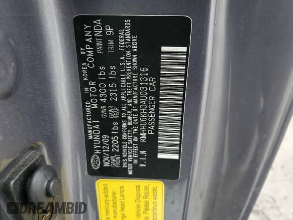 2010 Hyundai Genesis Coupe Track with VIN KMHHU6KH0AU031316, listed as a Copart auction lot 73744764 with 156,983 mi miles and Salvage title. Bid and sale history available at DreamBid. Image 14.