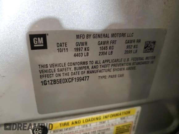 ✅ 2012 Chevrolet Malibu 1LS • VIN: 1G1ZB5E0XCF199477 • Lot: 79210994. Listed on Copart with 143,652 mi. Free auction sales archive from the USA and detailed vehicle history report at DreamBid. Image 13.